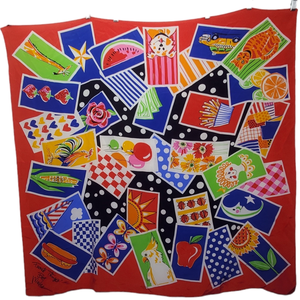 BOB MACKIE Silk Scarf FAVORITE THINGS Large Colorful